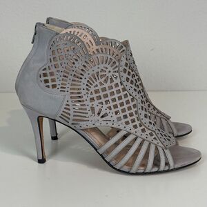 Klub Nico Anthropologie Mirelle Grey Suede Cut Out Heels 10